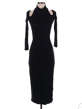 LNA Black Cold-Shoulder High-Neck Midi Dress with back cut out Small
